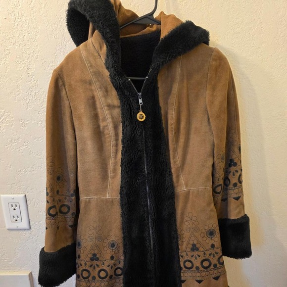 Jackets & Blazers - Vintage 1960s Boho Shearling Suede Coat Jacket Embroidered Penny Lane ILGWU